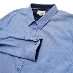 Craft + Flow Button Front Mens XXL Blue Micro Geometric Long Sleeve Shirt